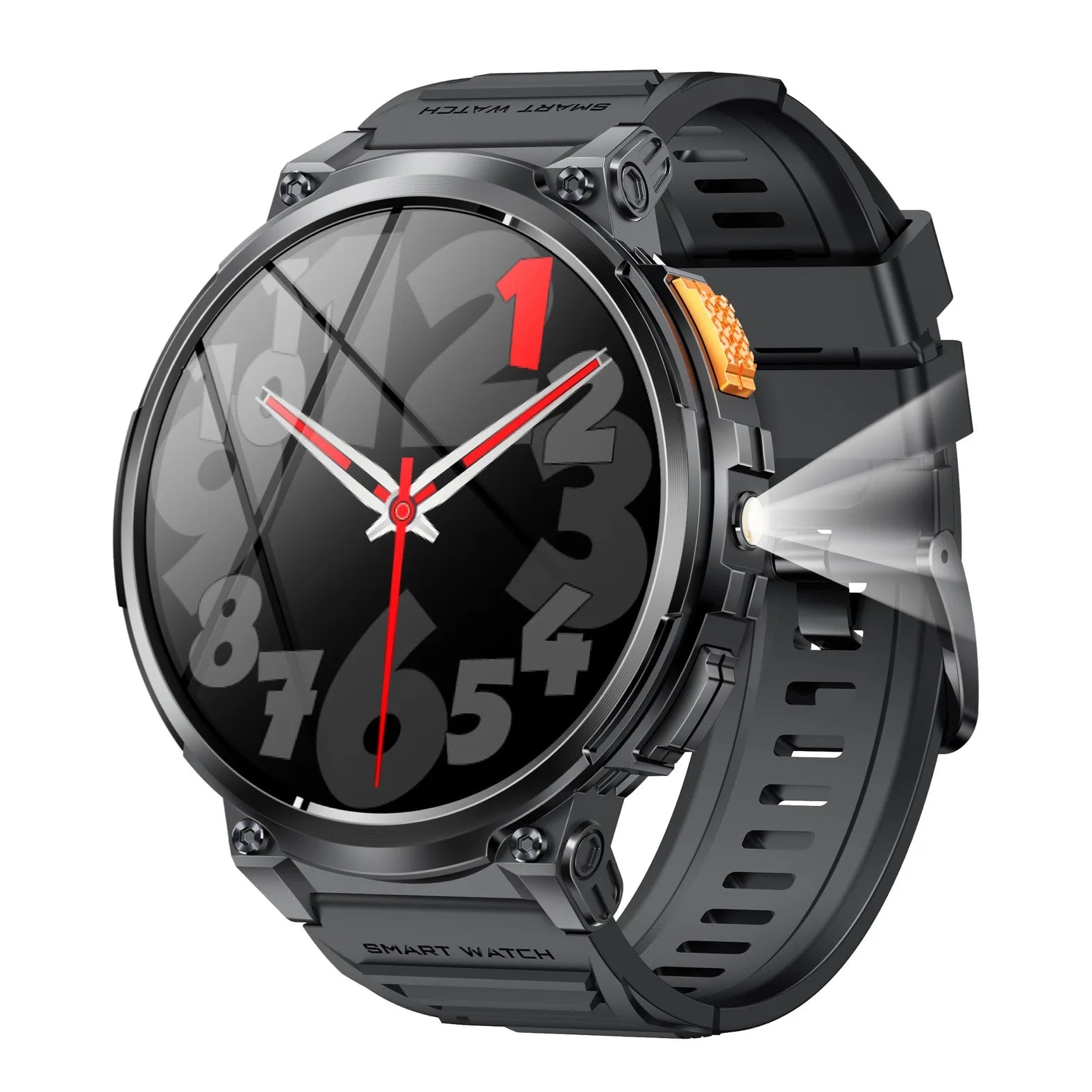 New 1.85'' Screen Outdoor Sport Smartwatch Men Heart Rate Flashlight Watch 730mAh Battery Waterproof Wireless Call Smart Watch
