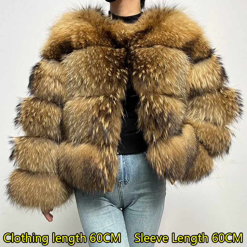 KIMLUD, 2024 maomaokong Super Hot Winter Women Luxury Thick Real Raccoon Fur Coat Natural Fox Fur Jacket Plus Size Jackets Female Vest, 202C-sleeve 60cm / M, KIMLUD APPAREL - Womens Clothes