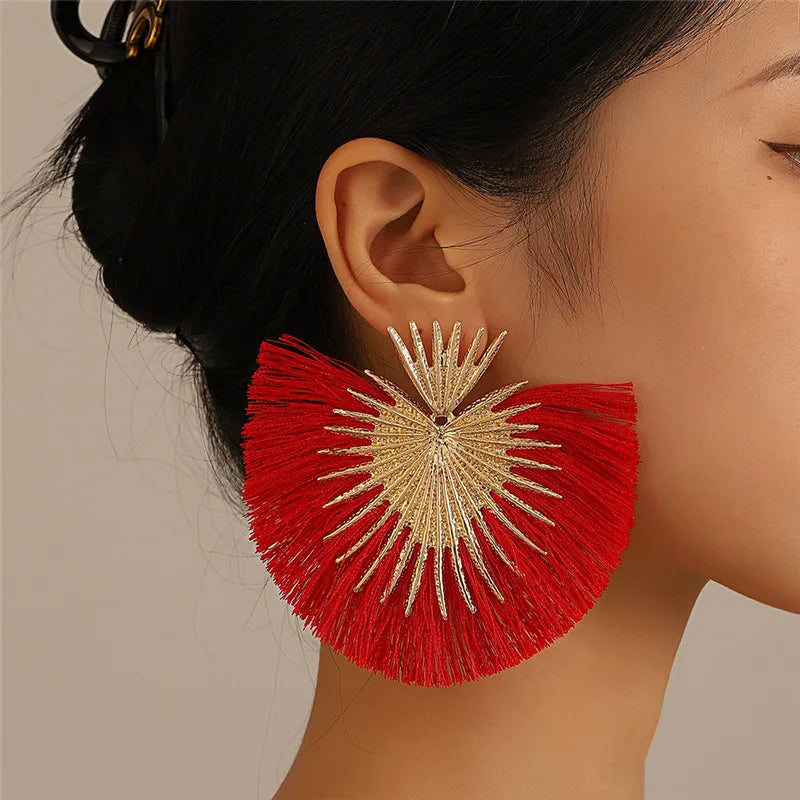 Drop Earrings Exaggerated Metal Tassel Long — Blue | KIMLUD