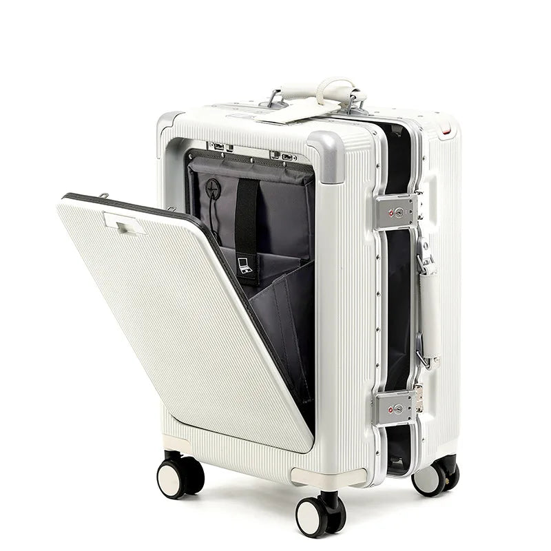 Front opening aluminum frame luggage box, women's universal wheel luggage, men's wide luggage, 24 inch password boarding box