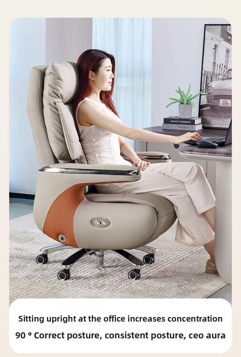 Genuine Leather Executive Office Chair Massage — Cream | KIMLUD