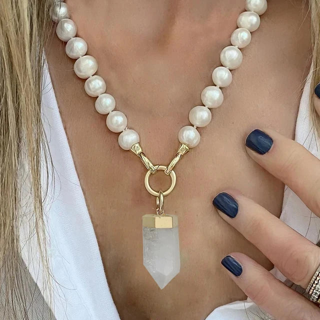 Pearl Horse Coin Pendant Choker Necklace — Pearl | KIMLUD