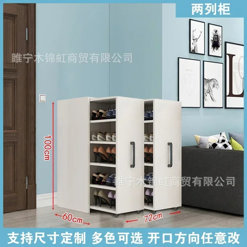 Sliding dustproof shoe cabinet, large capacity wheeled side pull shoe rack storage drawer type seam storage cabinet at home entr