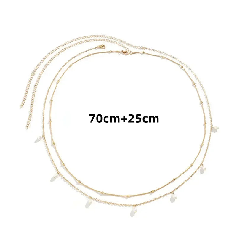 Pearl Chain Belly Belt Double Layer — Silver | KIMLUD