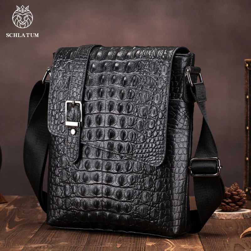 Genuine Leather Crocodile Pattern Crossbody Bag Vintage — Black | KIMLUD