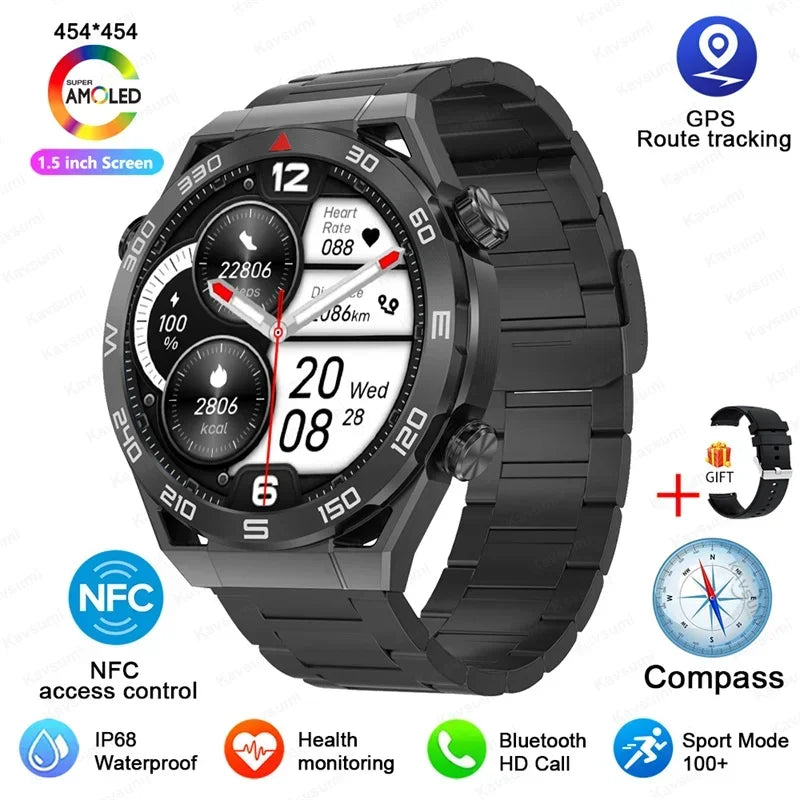 2025 New NFC Smartwatch Men Bluetooth Call GPS Tracker Motion Fitness Wireless Charge Waterproof  Watches For iPhone Android
