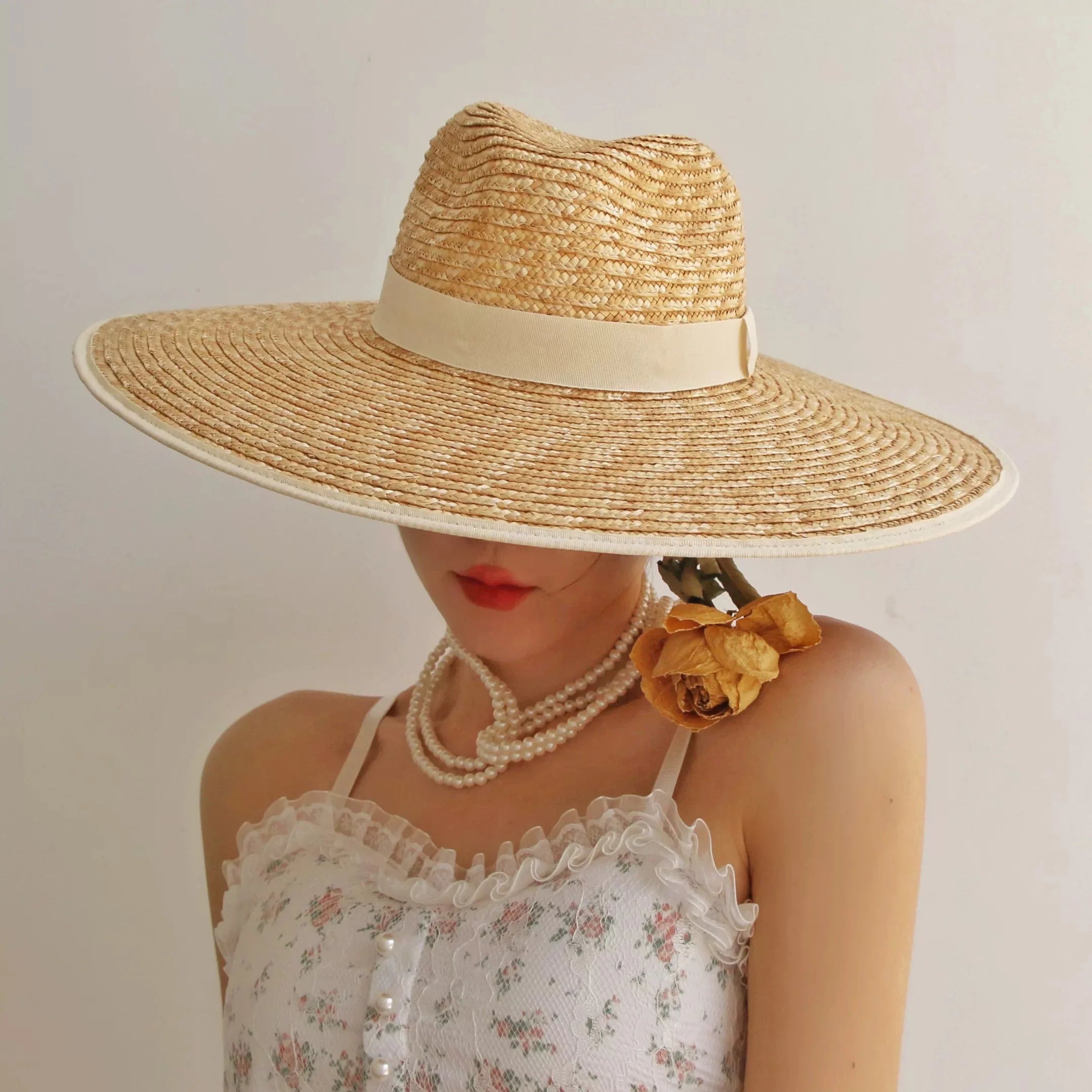 Elegant Straw Sun Hat With Ribbon — Natural | KIMLUD