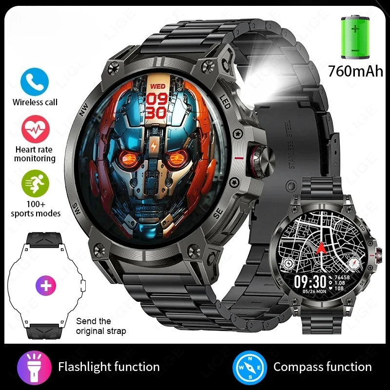 Xiaomi Military Smart Watch Men 760mAh Large Battery LED Flashlight Compass Smartwatch Heart Rate Waterproof Call Smartwatches