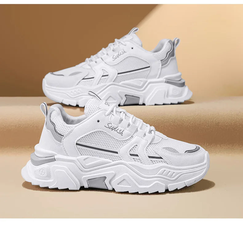 New Fashion Mens Thick Sole Platform Sneakers Breathable Mesh Lightweight Low Top Dad Shoes Casual Sports Walking Shoes