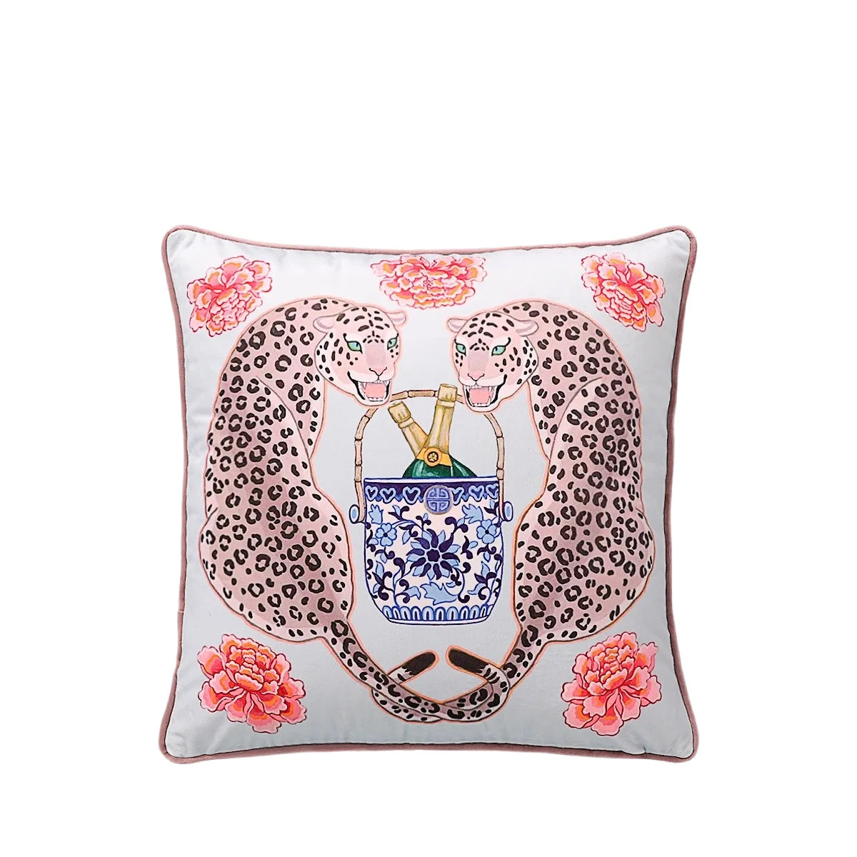 Pink Chinoiserie Pillow Covers 16x16 Inch Traditional Style Bird Dog Floral Vase Decorative Throw Pillow Case Velvet Double Side