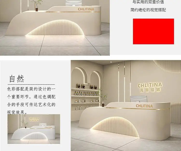 Simple Modern Front Reception Desk Curved Silhouette — White | KIMLUD