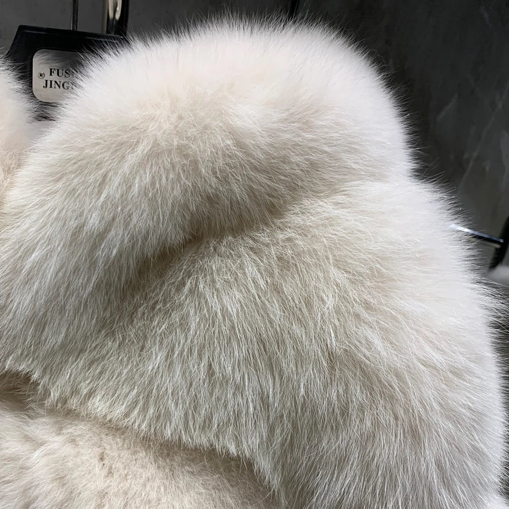 Women's Full Pelt Real Fox Fur Hooded Jackets, Long Sleeve Outwear, Winter Bomber, Female, 902