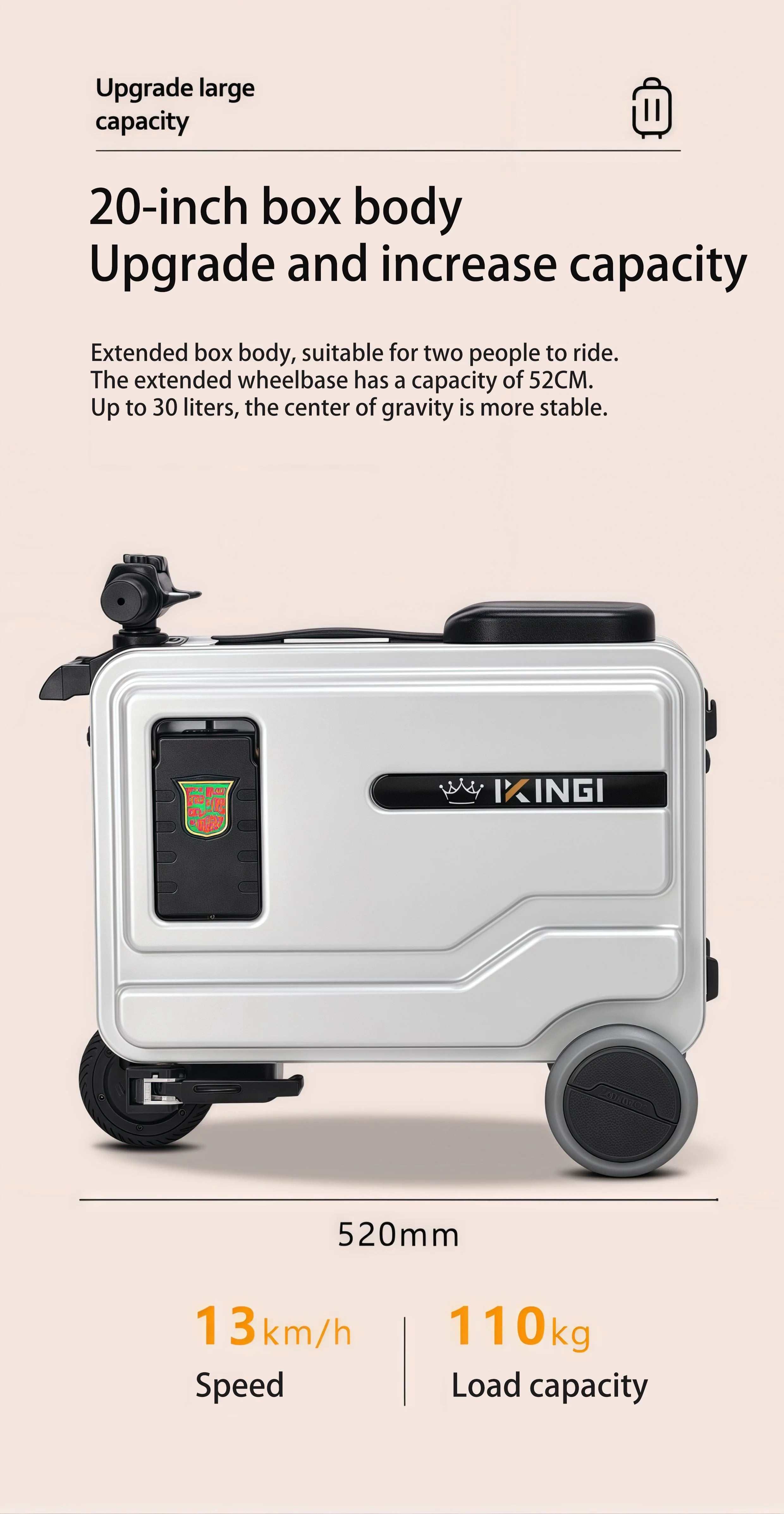 Polycarbonate Luggage Electric Scooter With Aluminum Frame And Quiet Glide — Silver | KIMLUD
