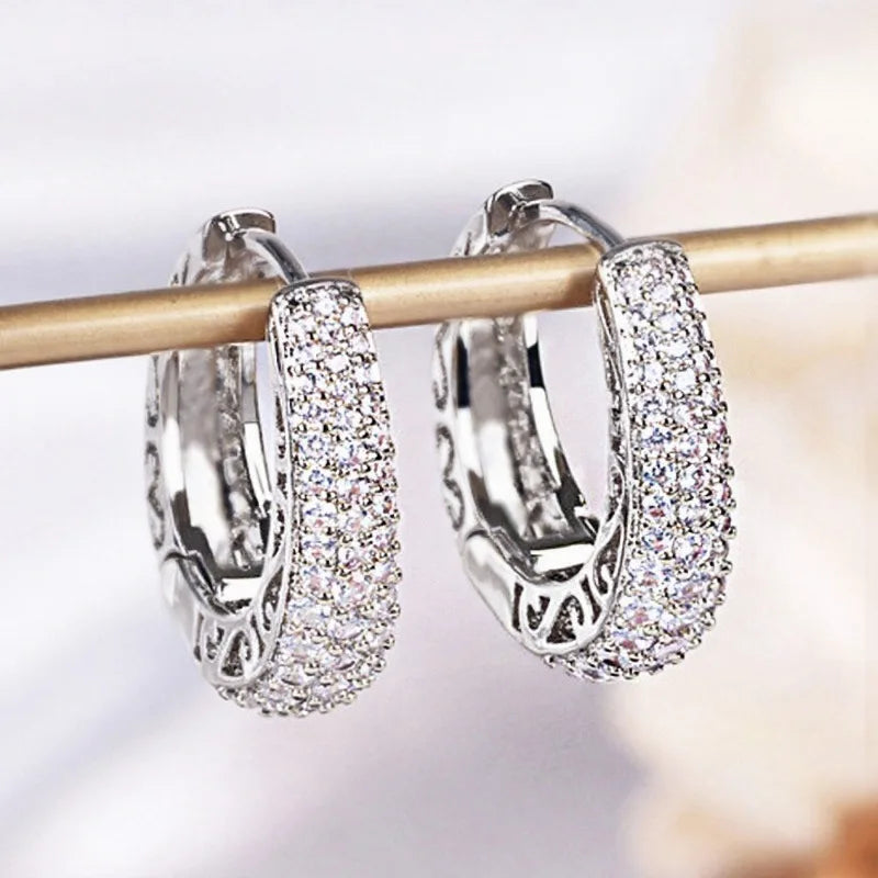 925 Sterling Silver Dazzling CZ Stone Hoop Earrings For Women Vintage Simple Zircon Circle Drop Earrings Elegant Party Jewelry