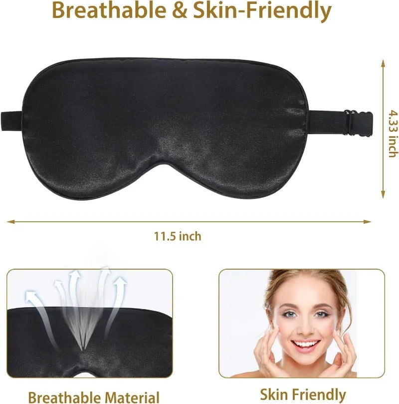 Soft Silk Sleep Mask Eye Masks for Sleep, 100% Blackout, Zero Eye Pressure, Blindfold with Adjustable Strap, Travel Eye Covers