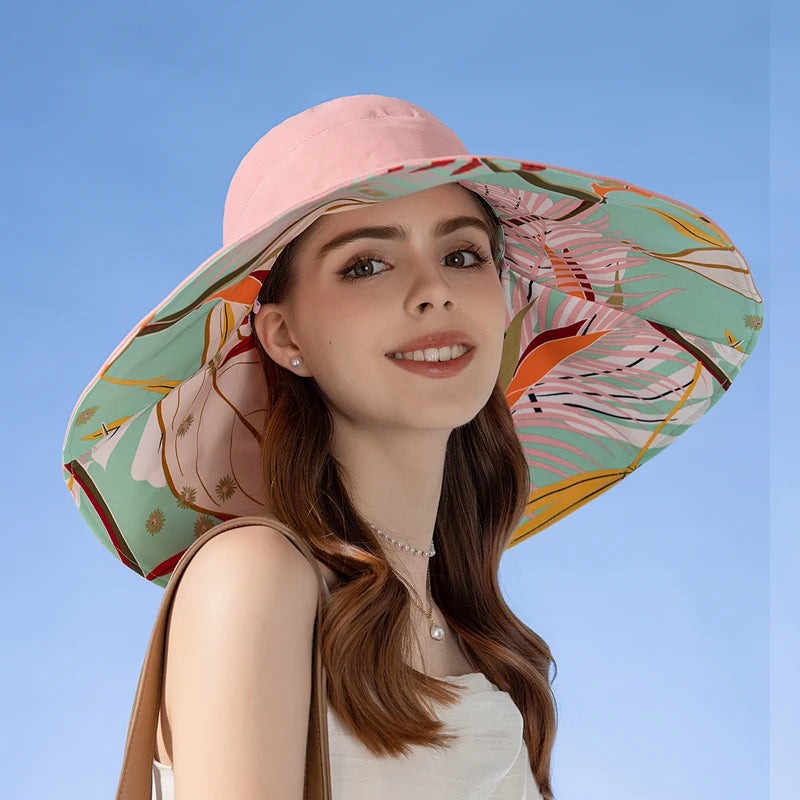 Cotton Sun Hat Double-Sided Fisherman With Enlarged Brim — Natural | KIMLUD
