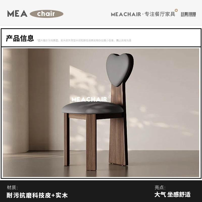 Solid Wood Dining Chair Leather Upholstered Backrest Handcrafted Nordic Minimalist — Natural | KIMLUD