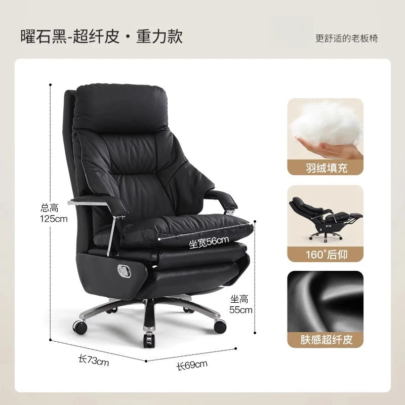 Genuine Leather Massage Chair Swivel Lift Ergonomic Office Chair — Cognac Brown | KIMLUD