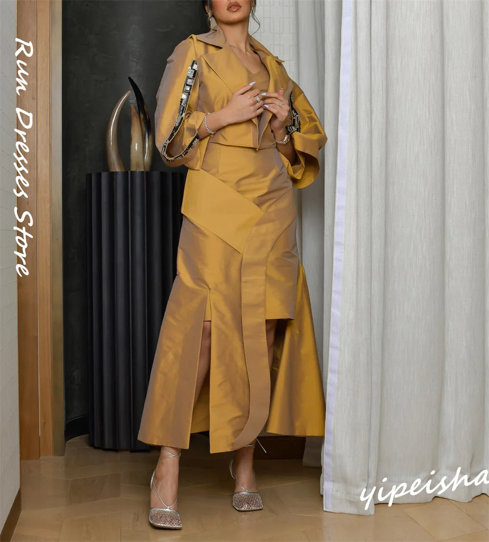 Dresses – Retro V-Neck A-Line Ankle-Length Satin Sequin Gown | KIMLUD