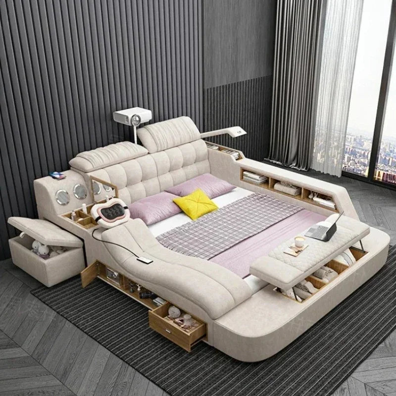 Nordic Smart Modular Double Bed Master Storage Luxury Designer Double Bed Multifunctional Leather Camas Matrimonial Furniture