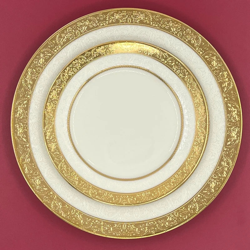 Bone Porcelain Dinner Plate With Gold Edge — White | KIMLUD