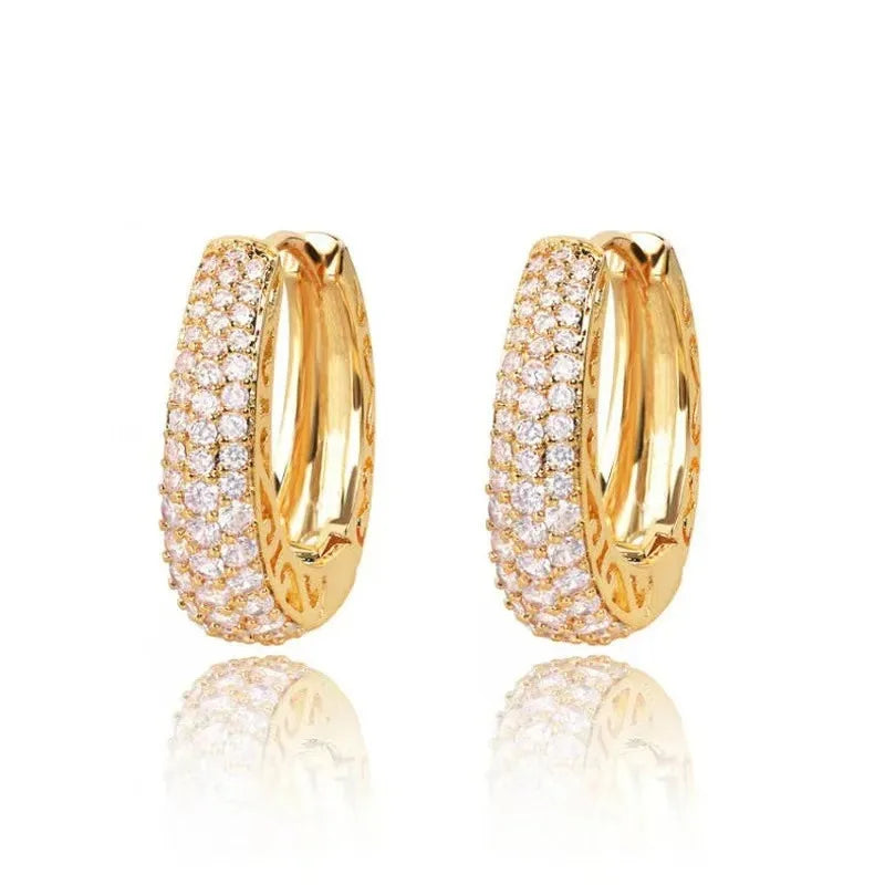 Sterling Silver Hoop Earrings Dazzling CZ Stone — Silver | KIMLUD