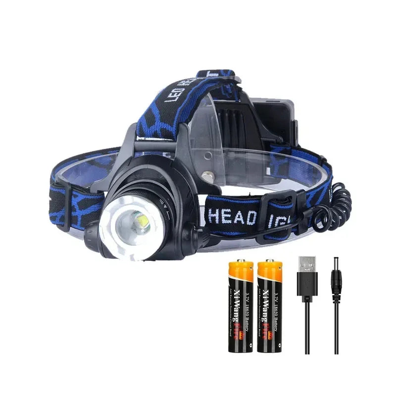 Powerful LED Headlamp Telescopic Zoomable Head Torch Outdoor Waterproof Rechargeable Fishing Camping Portable Headlight - KIMLUD