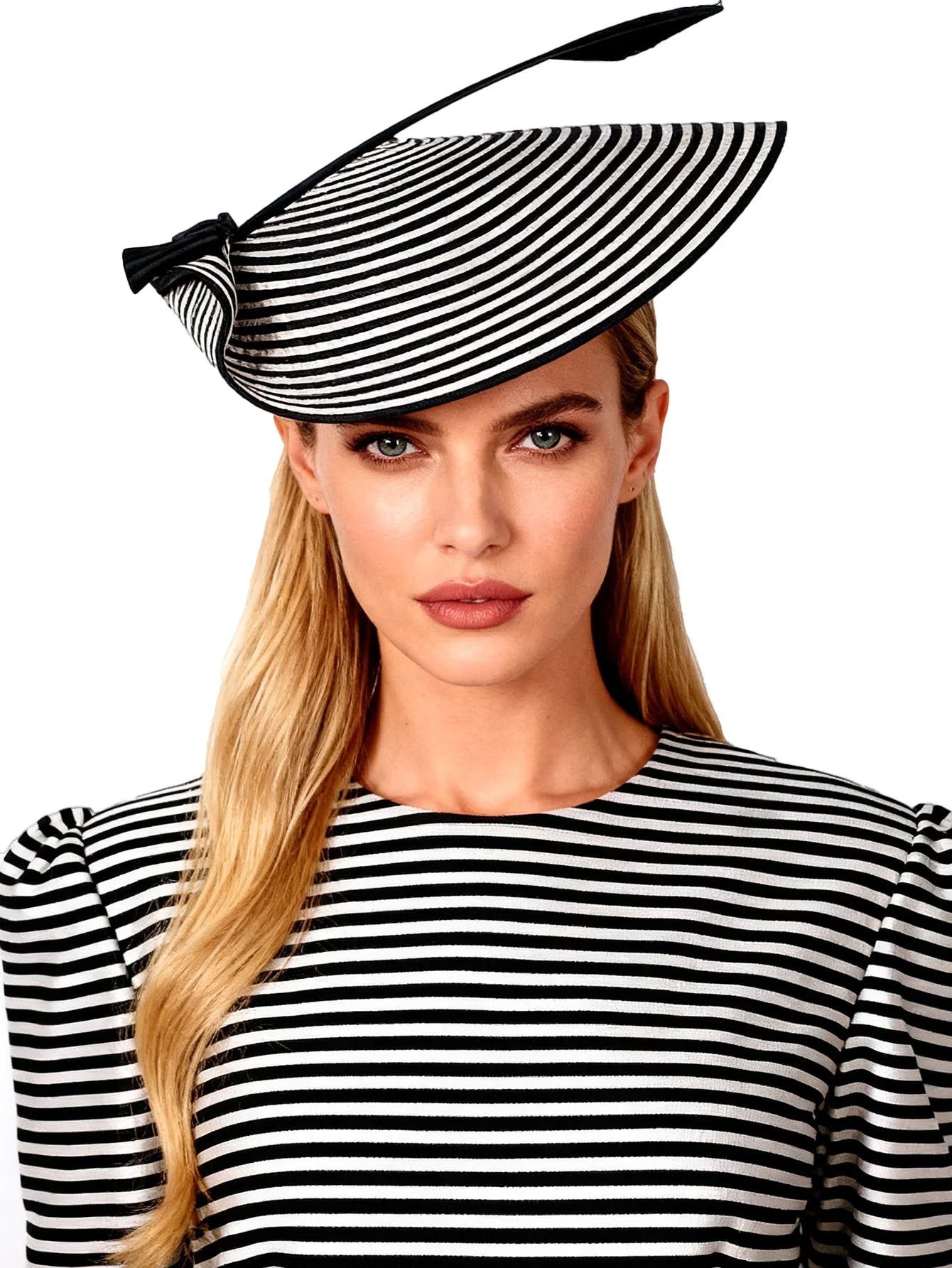 Polypropylene Striped Fascinator — Black and White | KIMLUD