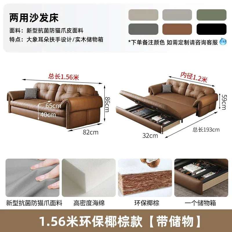 Faux Leather Sofa Bed Italian Modern Silhouette With Convertible Chaise Lounge — Brown | KIMLUD