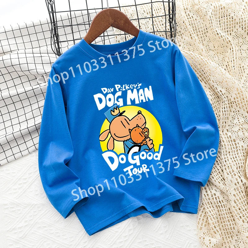 Dog Man Children's T-shirt Short Sleeve Cotton Outdoor Wear Fashion Blue Hip Hop Toddler Cute Cartoon Anime Boys Clothes Toddler