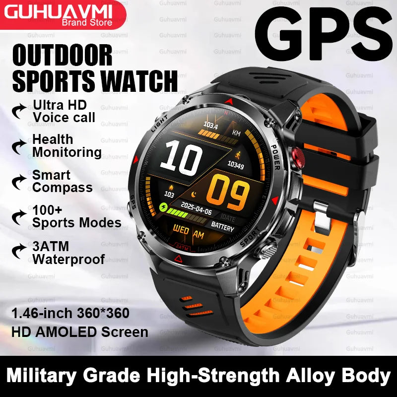 2025 New Outdoor Sport Smart Watch Men HD AMOLED Screen  Six Star GPS Positioning Heart Rate Bluetooth Call IP69/5ATM SmartWatch