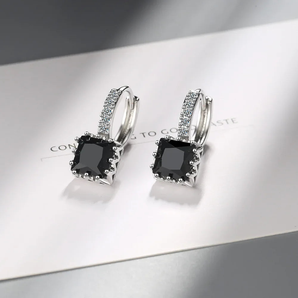 Silver Color Square Zircon Earrings for Women Girl Simple Korean Fashion 925 Silver Needle Ear Buckles Earring Trendy Jewelry