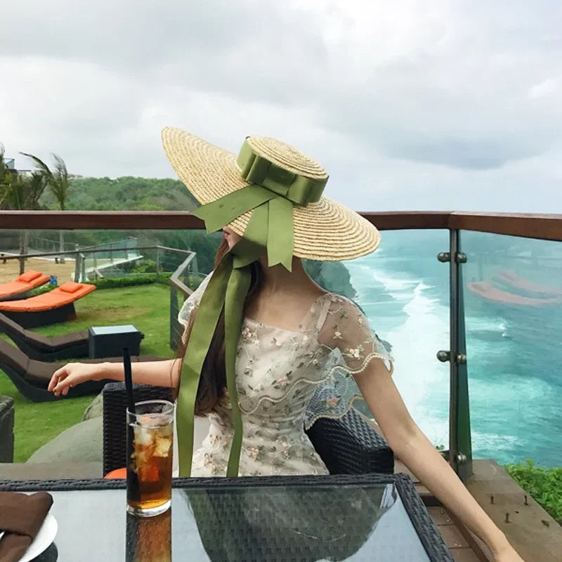Elegant Straw Wide Brim Sun Hat — Natural | KIMLUD