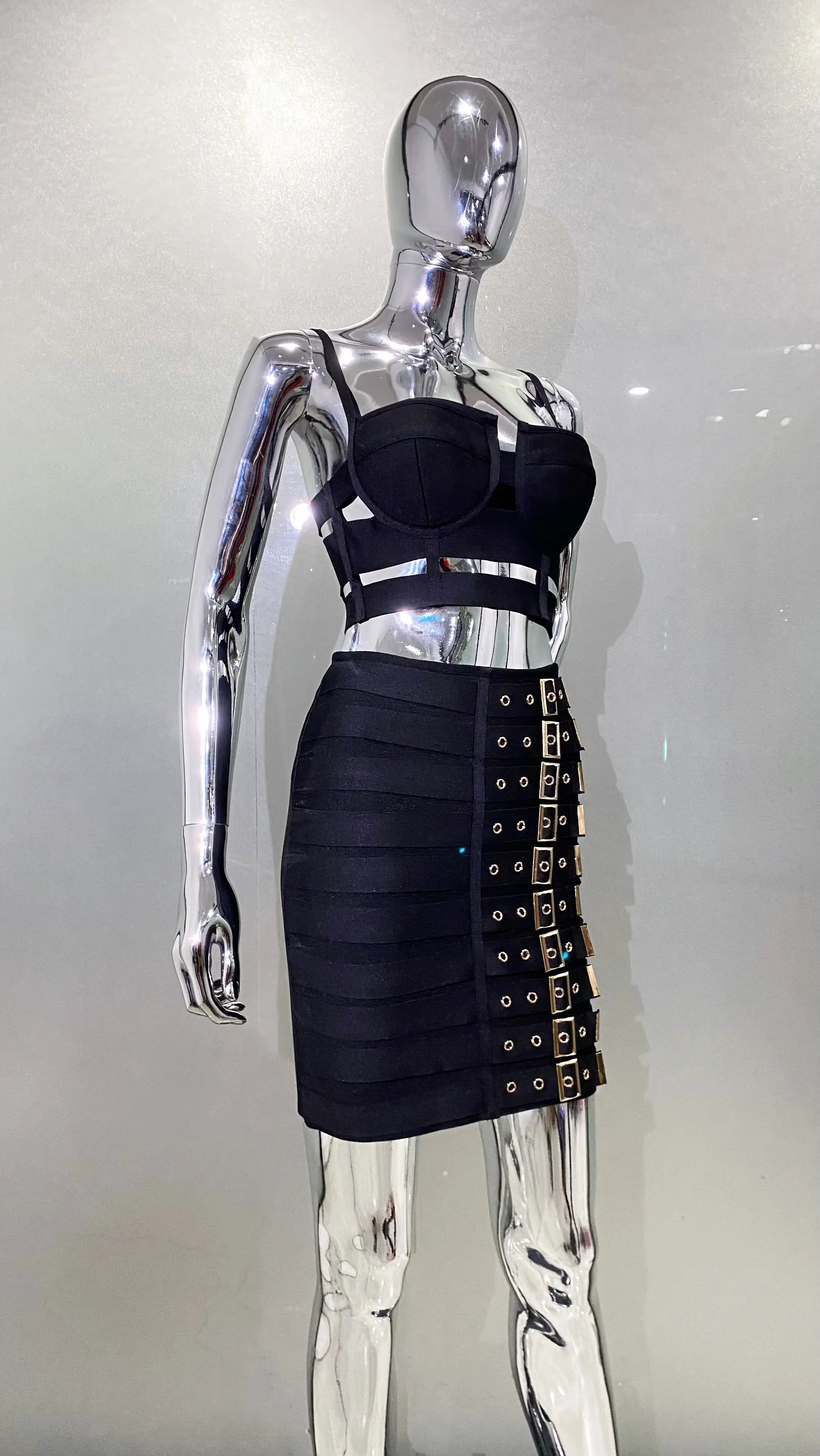 2023 New Arrival Women Sexy Bandage Tops Fashion Pencil Skirts Set Nightclub Party Celebrate Women's Set High Quality