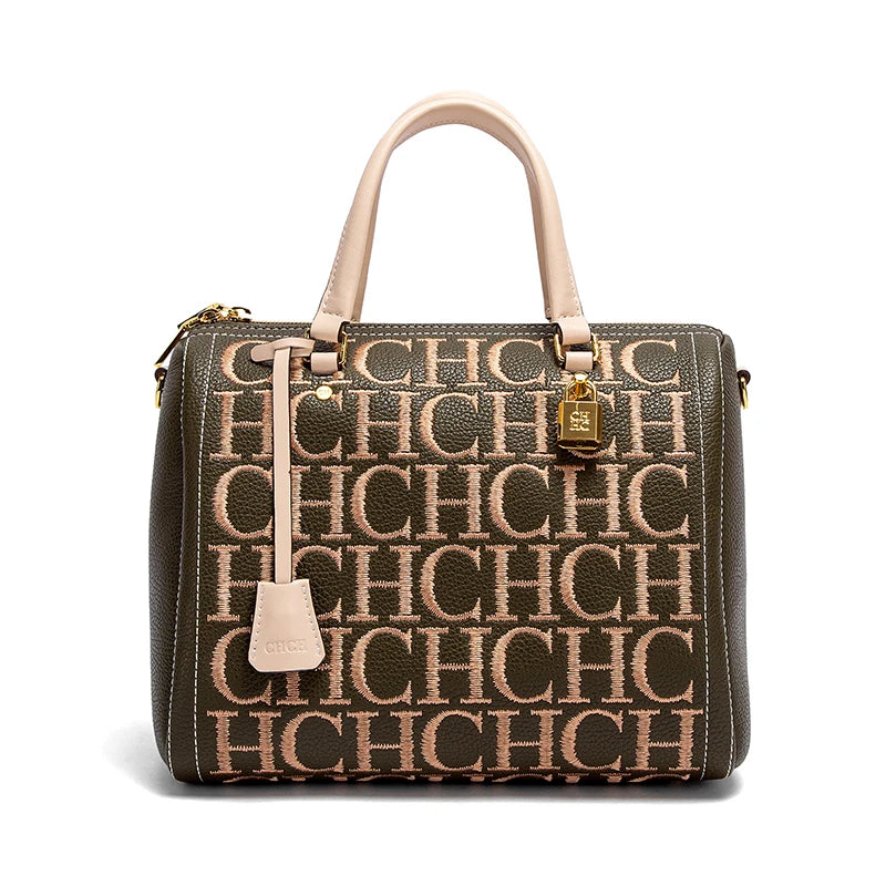 Pebbled PU Shoulder Bag Embroidered Letter Design — Brown | KIMLUD