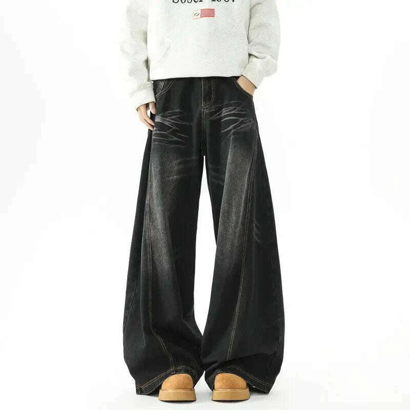 KIMLUD, Mens Loose Wide Leg Jeans High Street Patchwork Vintage American Trendy Urban Fashion Hip Hop Oversized Trousers Streetwear, KIMLUD Womens Clothes