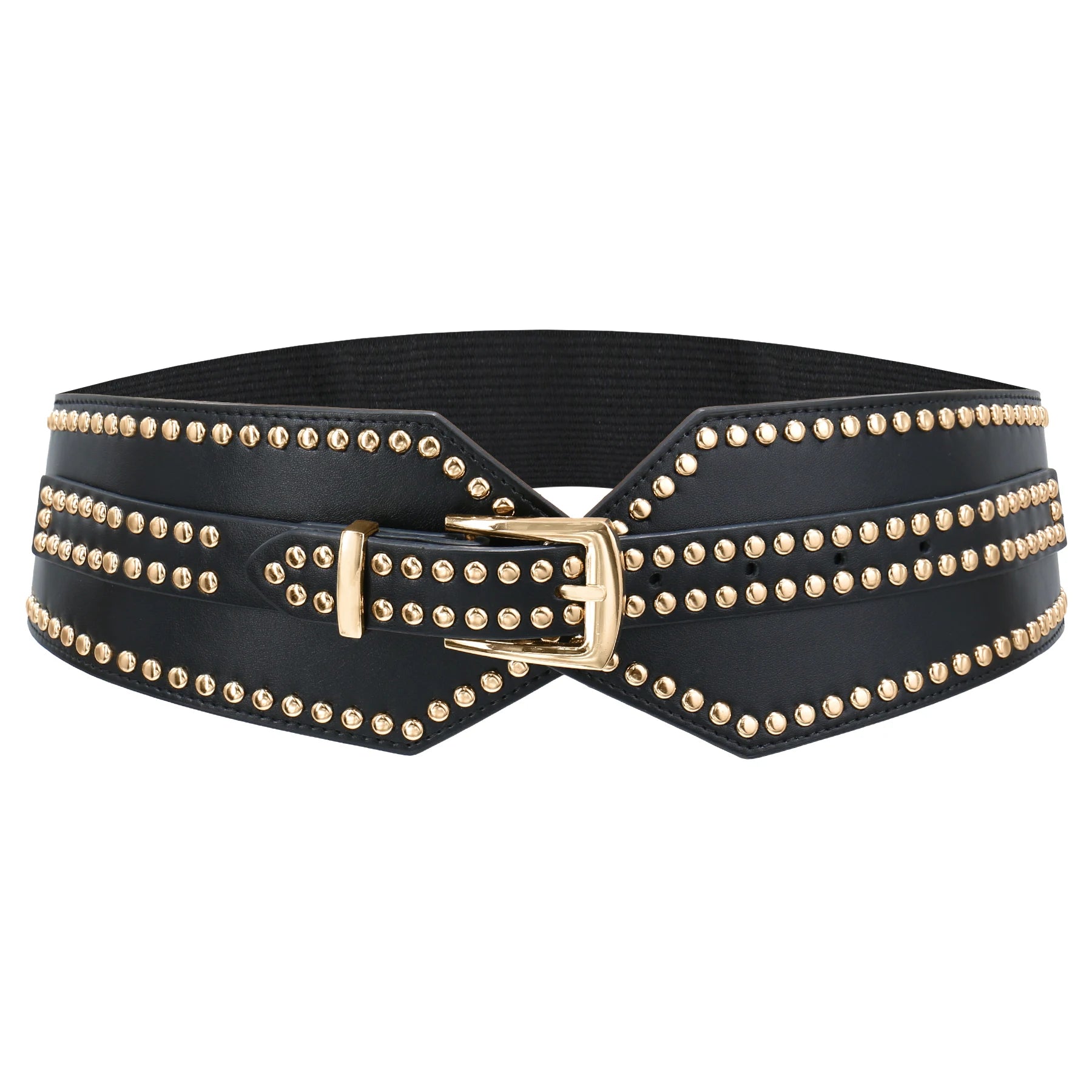 Wide Elastic Belts Chunky Punk Cinch Waist — Black | KIMLUD