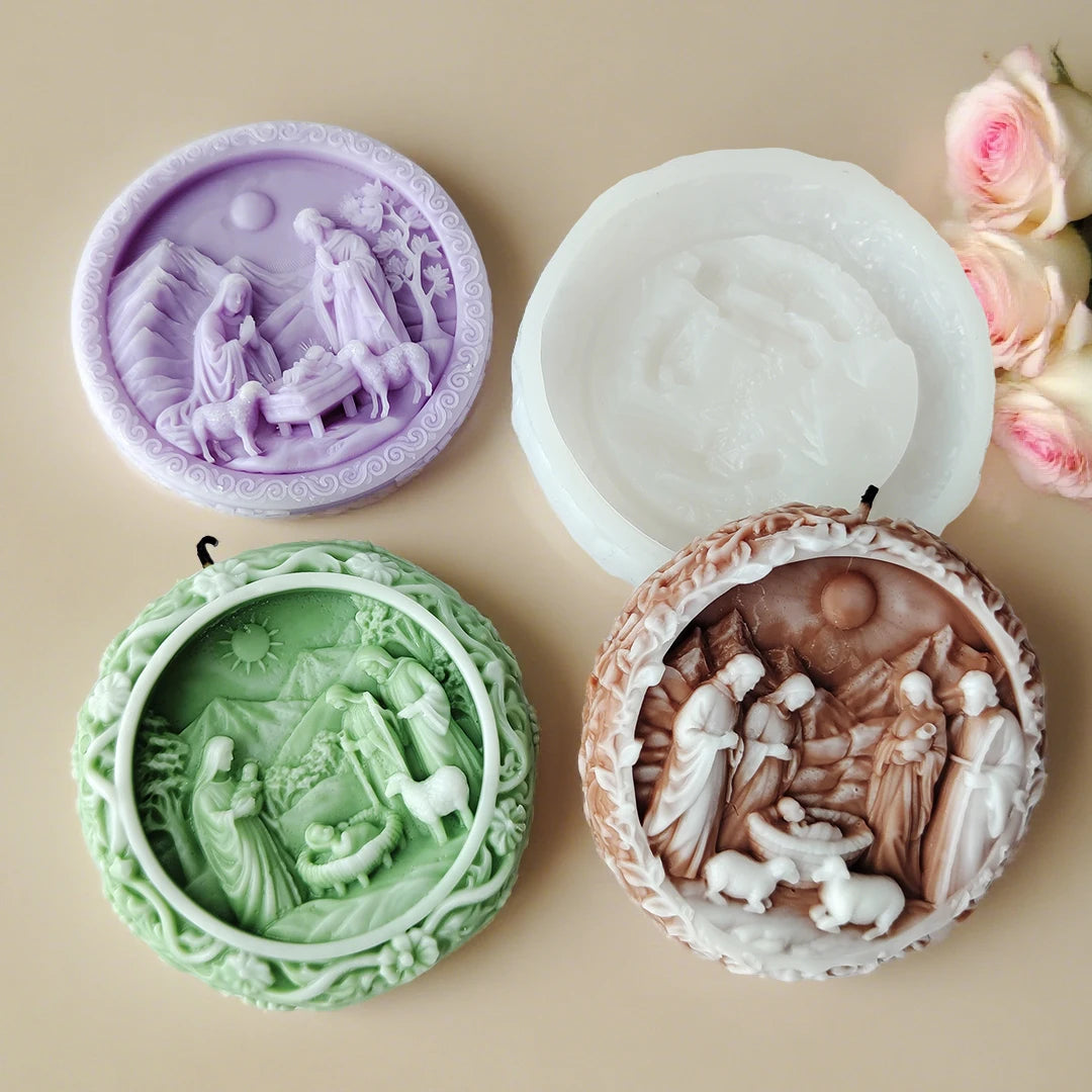 KIMLUD, DIY Jesus Family Aroma Candle Silicone Mold Handmade Soap Plaster Epoxy Ornament Mold Chocolate Biscuit Baking Mould, KIMLUD Womens Clothes