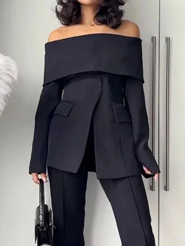 Off-The-Shoulder Coats & Jackets Zipper Front - Solid Color | KIMLUD