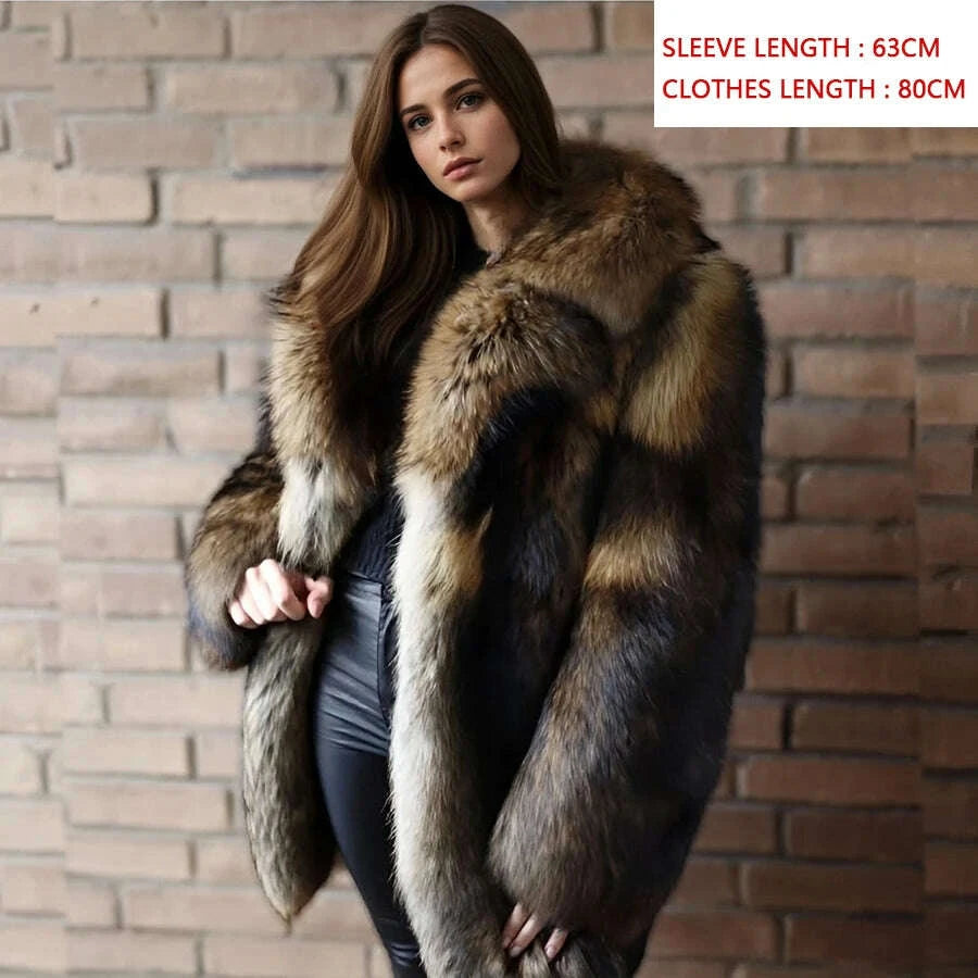 KIMLUD, Natural Raccoon Fur Jacket With Collar Warm Winter Jackets For Women Real Fur Coat  High Quality Genuine Fur Outwear, KIMLUD Womens Clothes
