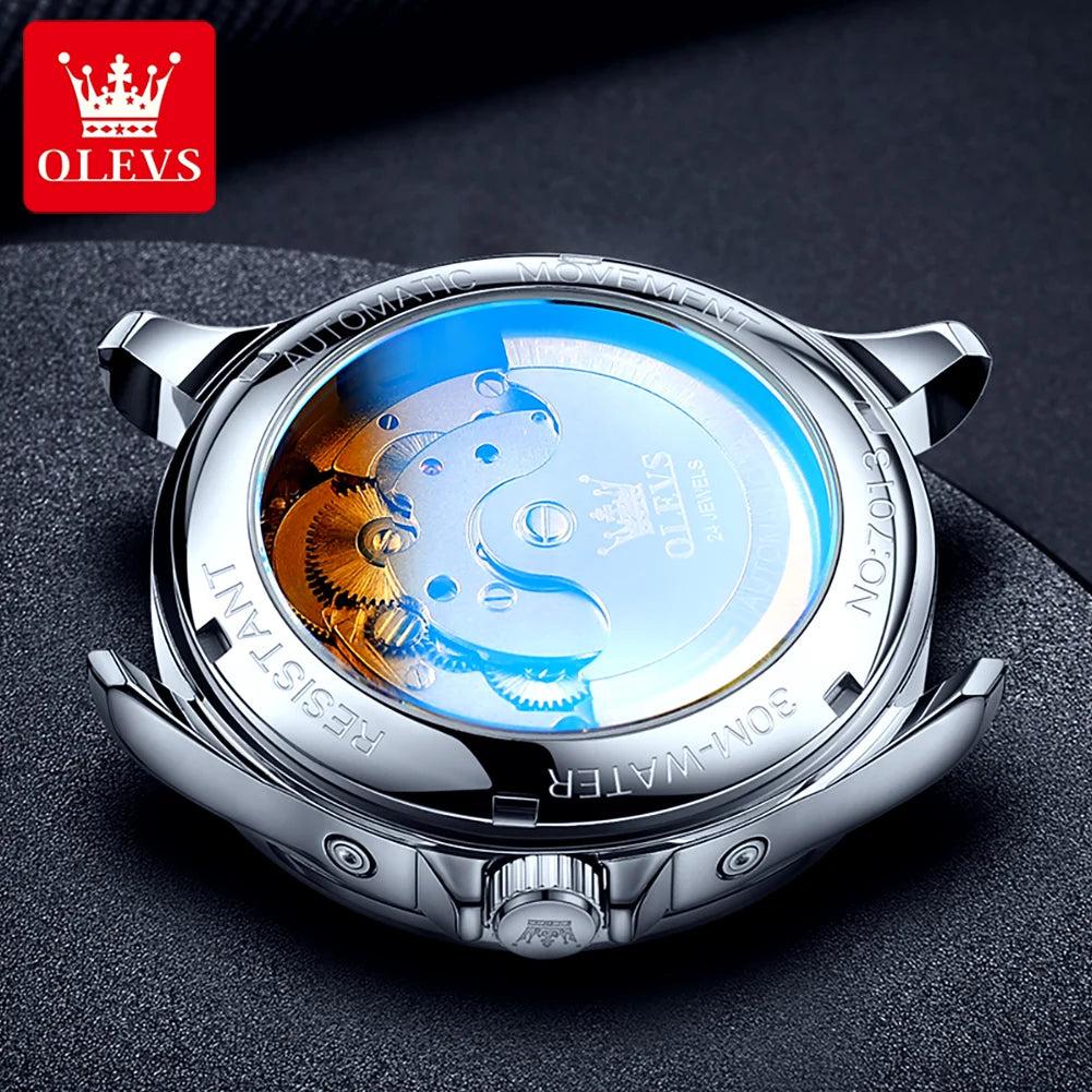 Stainless Steel Tourbillon Watch Moon Phase Calendar — Silver | KIMLUD