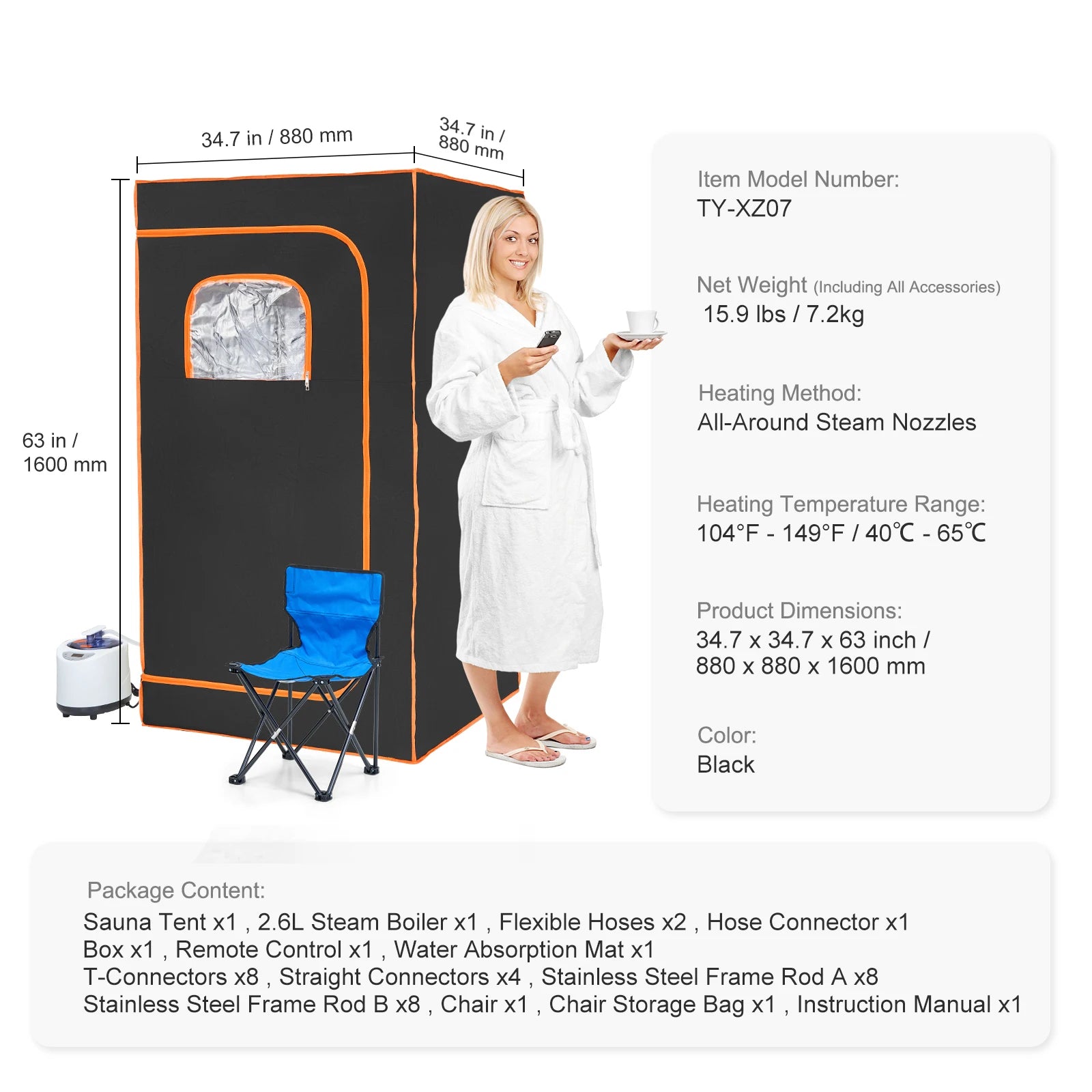VEVOR Compact Portable Steam Sauna Tent 1200 Watt Home Therapeutic  for Detox Relaxation Time Remote Control Personal  for Home