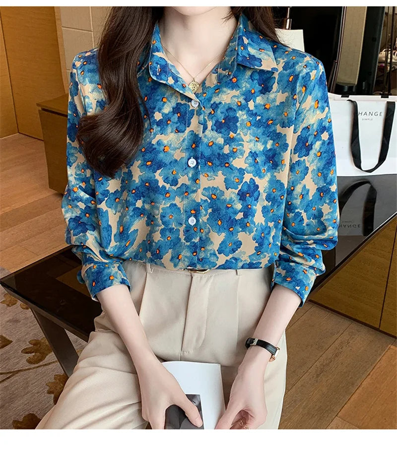 Chiffon Blouse – Love Heart Print – Slim | KIMLUD