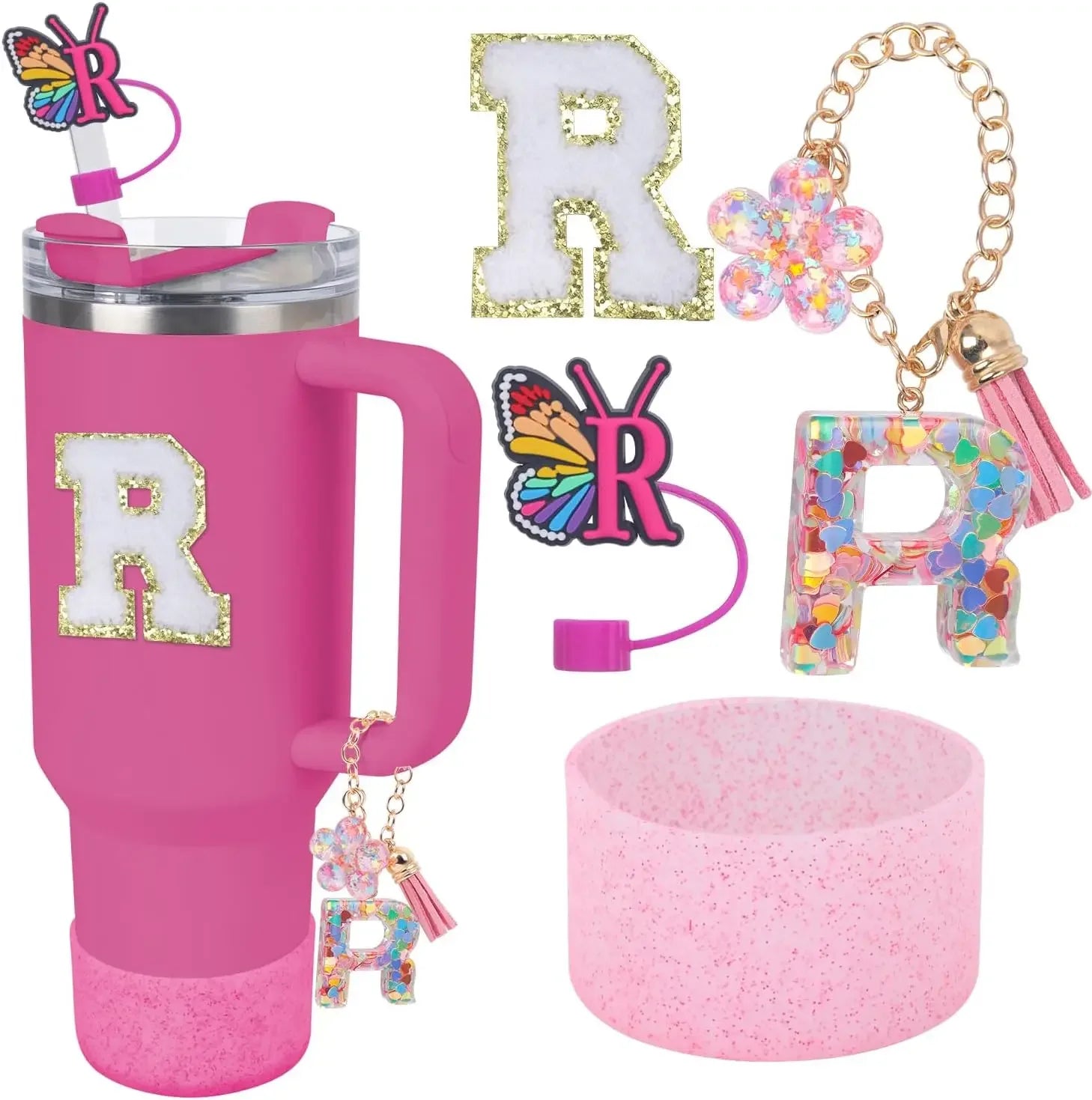 Accessories for Stanley Cup 40oz 30oz Letter Charms for Handle Silicone Boot,Straw Cover Topper & Sticker Charms