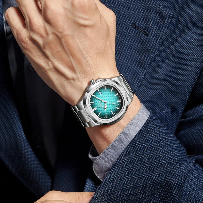Men Luxury Watch Business Waterproof Male Clock Luminous Date Stainless Steel Square Quartz Men Watch reloj hombre