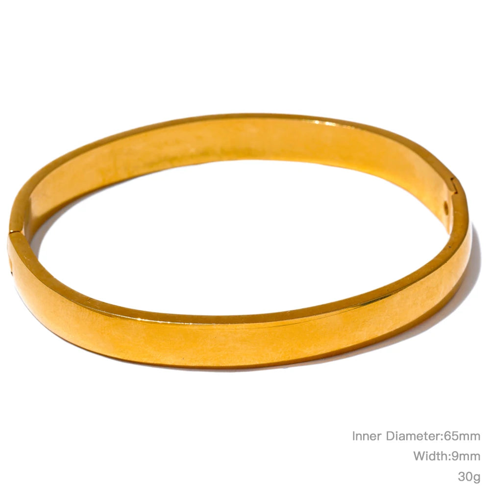 Yhpup 60mm Waterproof 316L Stainless Steel Round Smooth Bracelet Bangle Women Minimalist 18k Gold Color Texture Charm Jewelry - KIMLUD