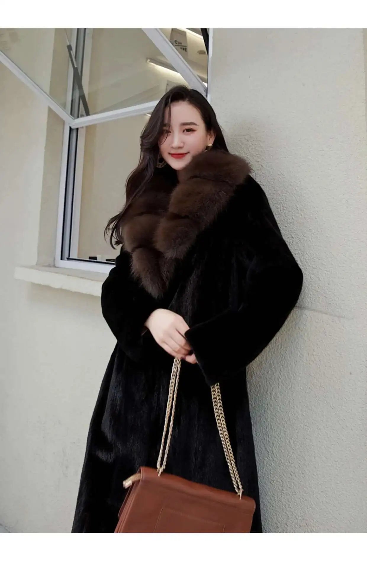 DEAT Fashion Women's Imitation Mink Fur Coat Fur Collar Loose Long Sleeves Thick Warm Overcoat Winter 2024 New tide 7AB6171