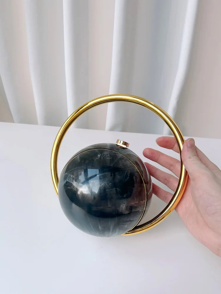 Marble Pattern Spherical Banquet Bag Electroplated Handle — Marble | KIMLUD