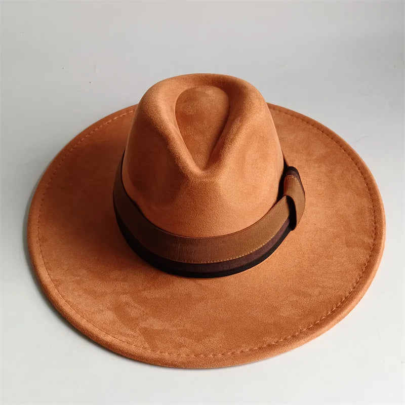 Suede Fedora Hat Wide Brim — Grayish Brown | KIMLUD