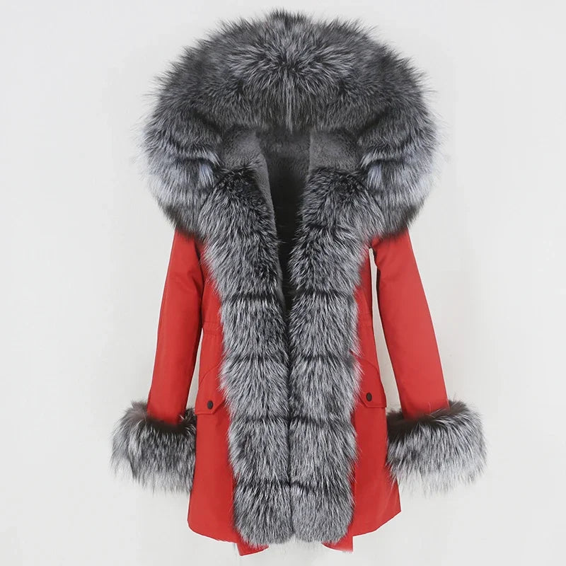 OFTBUY 2024 Fashion Winter Jacket Women Real Fur Coat Natural Real Fox Fur Collar Loose Long Parkas Big Fur Outerwear Detachable